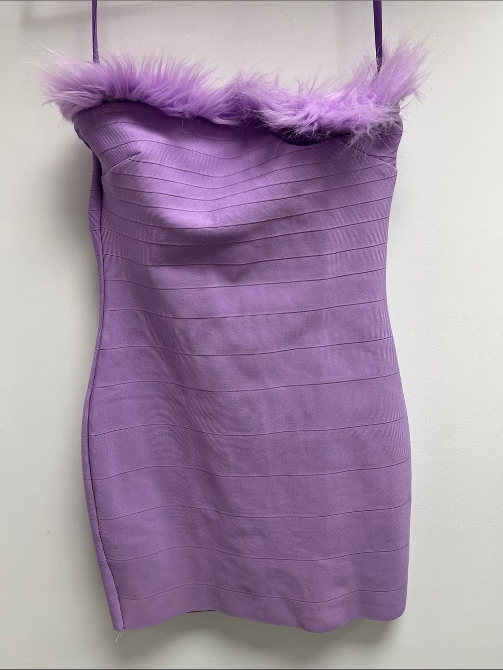 Strapless Lavender Feather-Trim Mini Dress